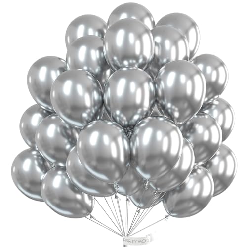 PartyWoo Metallic Silver Balloons, 50 pcs 12 Inch Silver Metallic Balloons, Silver Balloons for Balloon Garland or Arch 