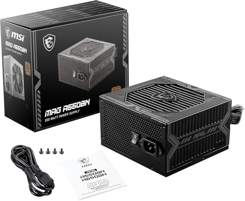 MSI MAG A550BN, Non-Modular Compact 550W Power Supply, 80+ Bronze, Low-Noise Fan, Active PFC Design, 5 Year Warranty
