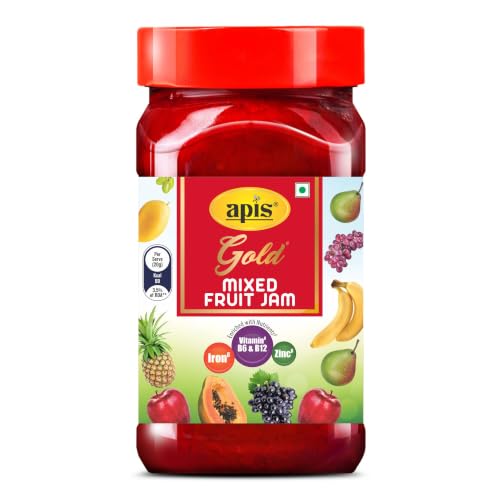 ApisGold Mixed Fruit Jam 1kg Jar | Made with Real Fruit Ingredients | Enriched with Iron, Zinc and Vitamin B6, B12 | Delicious Breakfast Spread for Br