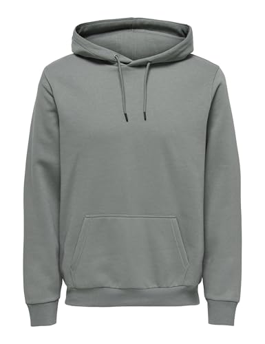 (-25%) Only & Sons Herren Weicher Kapuzen Pullover Basic Sweatshirt Hoodie Jumper Sweater ONSCERES,Castor Gray,L