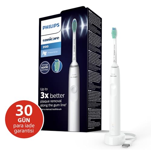 🔥 STARKER PREIS (-40%) Philips Sonicare 3100 elektrische Zahnbürste, Schallzahnbürste, Andruckkontrolle und Timer, Weiß, Modell HX3671/13