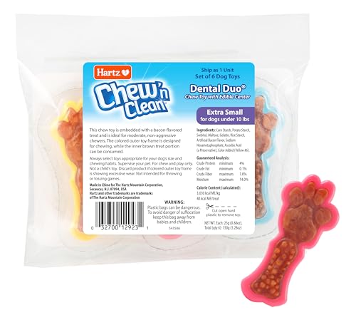 Hartz Chew 'n Clean Dental Duo Dog Treat & Chew Toy, Color Varies, Extra Small, 6 Count