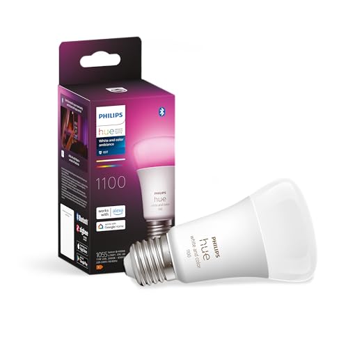 🔥 STARKER PREIS (-55%) Philips Hue White & Color Ambiance E27 LED Glühbirne, 1100lm, 16 Mio. Farben, dimmbar, steuerbar via App und Stimme, kompatibel mit Amazon Alexa, 1er Pack, alte Generation