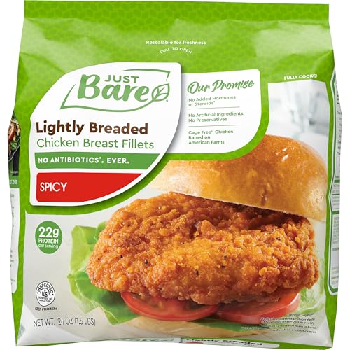 Just Bare® Chicken Lightly Breaded Spicy Breast Fillets | Fully Cooked |22 G Protein | Frozen |1.50 LB