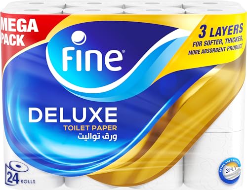Fine Deluxe Toilet Tissues Paper 24 Rolls, 140 sheets x 3 Ply