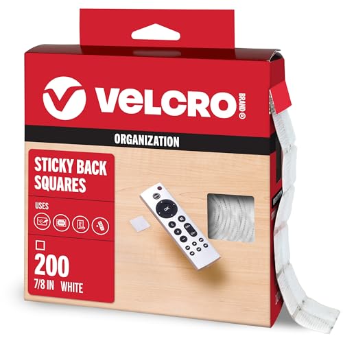 VELCRO Brand Mounting Squares | Square Dots with Adhesive 200pk, 7/8" White | Sticky Back Hook and Loop for Teacher Supplies, Office Organization (30705)