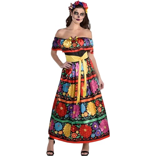 Amscan Multicolor Sugar Skull Beauty Dress & Headband Set - Extra Large (14-16) - Enchanting Day of the Dead Costume