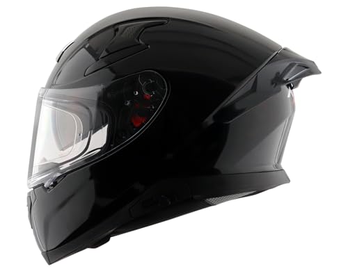 Axor Apex Solid ISI ECE DOT Certified Glossy Black Full Face Dual Visor Helmet for Men and Women with Pinlock Fitted Outer Clear Visor and Inner Smoke