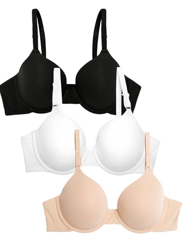 Fruit of the Loom womens T-shirt T Shirt Bra, Black Hue/Sand/White, 38C US