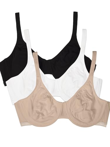 Fruit of the Loom Women's Unlined Underwire Bra-Cotton & Spandex Blend for Natural Shape and Flexibility, Black HUE/Sand/White 86CK, 38C