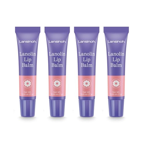 Lansinoh Lanolin Lip Balm, 4 Pack, 0.25 oz Each, Ultra-Moisturizing Lip Care with Natural Lanolin for Dry, Chapped Lips