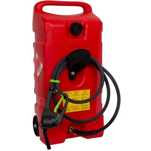 Scepter Duramax Flo ’N Go 14 Gallon Gas Caddy, 53 Liter Portable Fuel Tank and Fuel Transfer Pump with 10-Foot Hose for Lawn Mower, Farm, Marine, and Home Use, Gasoline Only, Red (2024 Version)
