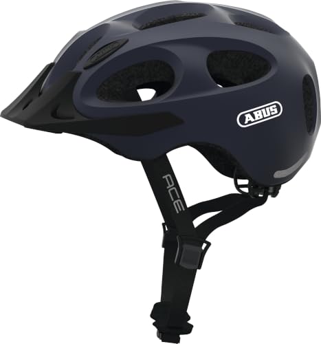 ABUS Stadthelm Youn-I ACE - mit integriertem LED-Rücklicht - Fahrradhelm für den Alltag - für Damen und Herren - Dunkelblau Matt, Größe S