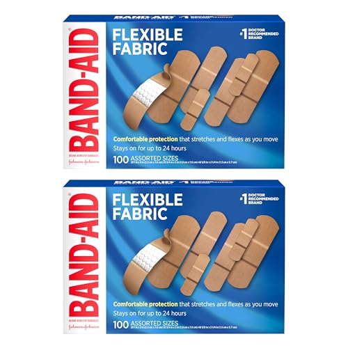 Band-Aid Brand Flexible Fabric Adhesive Bandages for Comfortable Flexible Protection & Wound Care of Minor Cuts, Scrapes, & Wounds, Assorted Sizes, Twin Pack, 2 x 100 ct