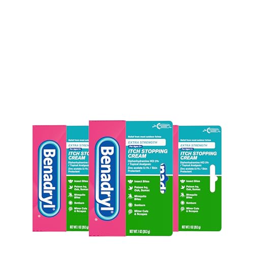 Benadryl Extra Strength Anti-Itch Topical Cream with 2% Diphenhydramine HCI & for Itch Relief of Outdoor Itches Associated with Poison Ivy, Insect Bites & More, 1 oz, 3 Pack