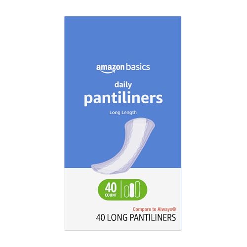 �️Amazon Basics Daily Pantiliner, Long Length, Feminine Pads for Women, Unscented, Leakage Protection, 40 Count (Previou