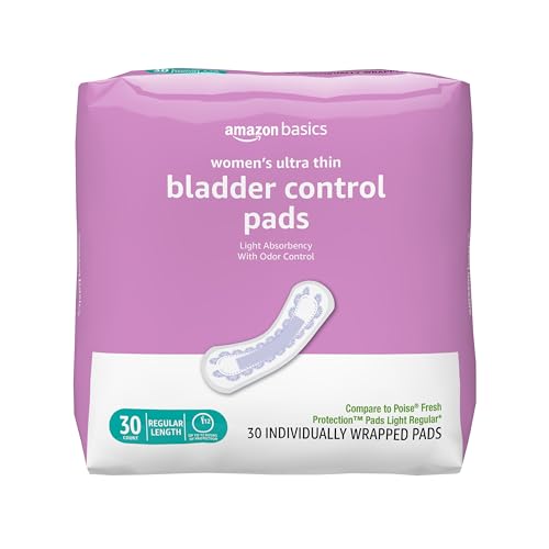 Amazon Basics Women's Incontinence Pads, Bladder Control & Postpartum, Light Absorbency, Unscented, 30 Count, (1 Pack of 30)