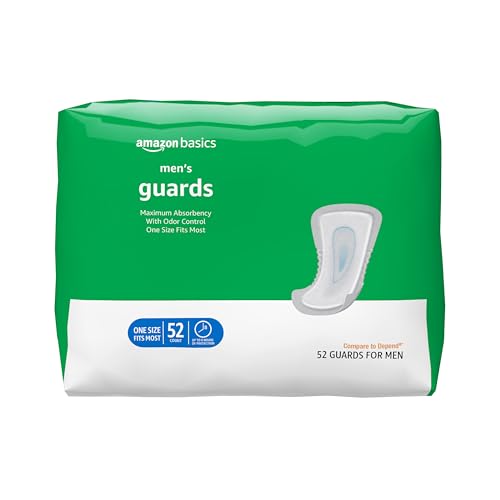 Amazon Basics Men's Incontinence Guards, Maximum Absorbency, 52 Count, (1 Pack of 52)