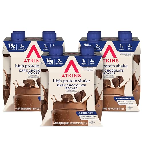 Atkins Dark Chocolate Royale Protein Shake, High Protein Shakes, Low Glycemic, Low Carb and Low Sugar Chocolate Flavored Protein Shakes, Keto Friendly, 12 Count