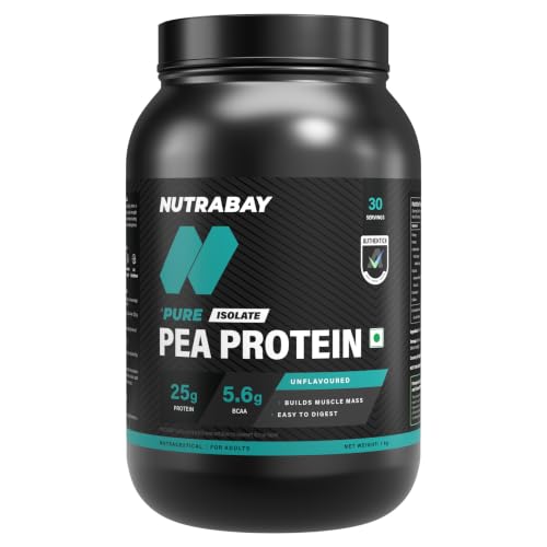 Nutrabay Pure Pea Protein Isolate - 25.3g Protein, 5g BCAA, Designed for Meal Supplementation, Easy to Digest Plant Protein for Muscle Growth & Recove