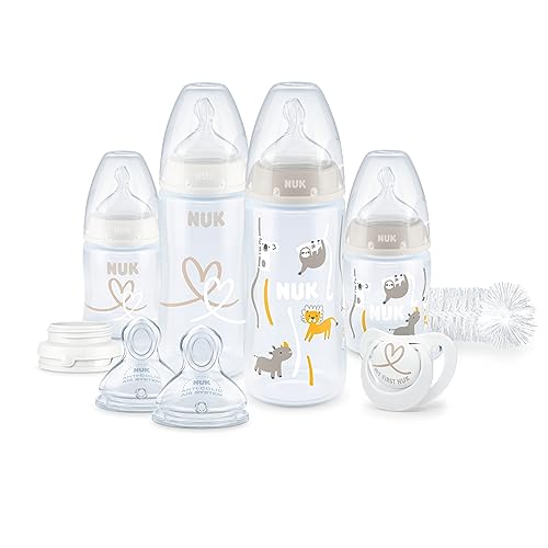 🔥 STARKER PREIS (-30%) NUK Perfect Start First Choice+ Babyflaschen-Set | 0–6 Monate | 4 x Flaschen mit Temperaturkontrolle, Schnuller, Flaschenbürste & mehr | 10-teilig | Safari