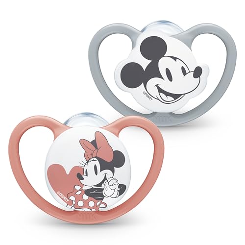 NUK Space Baby Dummy | 0-6 Months | Soothers with Extra Ventilation | BPA-Free Silicone | Mickey & Minnie Mouse |
