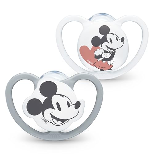 (-12%) NUK Space Schnuller | 6-18 Monate | Schnuller mit extra Belüftung | BPA-freies Silikon | Disney Mickey Maus | grau und weiß | 2 Stück