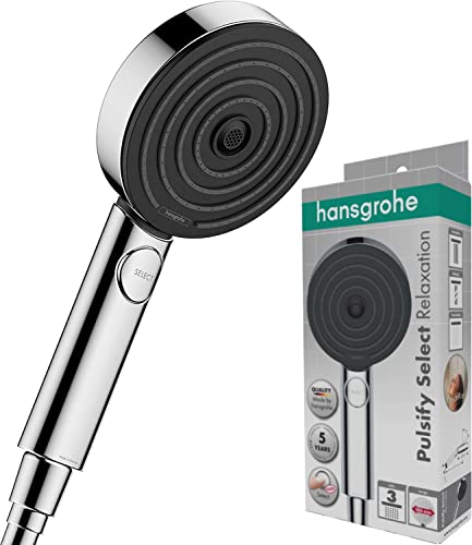 (-43%) hansgrohe Pulsify Select S - Duschkopf, Handbrause mit 3 Strahlarten (Relaxation Version), runde Duschbrause (⌀ 105 mm), Brausekopf mit Antikalk-Funktion, Chrom