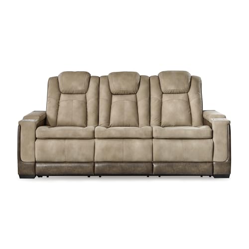 Signature Design by Ashley Next-Gen DuraPella Power Reclining Sofa – Wireless & USB Charging, Zero-Gravity, Water-Repellent Faux Leather, Tan/Brown