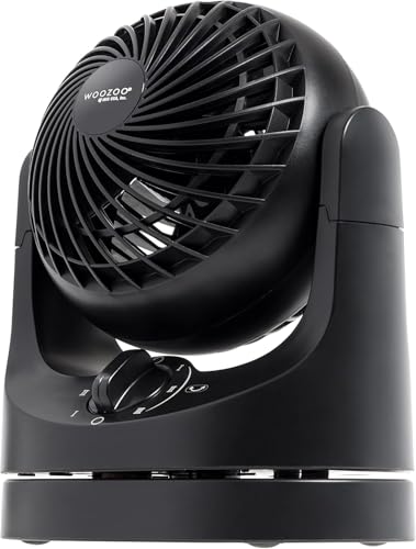 IRIS USA WOOZOO Desk Fan, Oscillating Table Air Circulator, 3 Speeds, 32ft Max Air Distance, 112° Adjustable Tilt, 27.5db Quiet Motor, Small Fan for Bedroom, Office, Dorm, Black