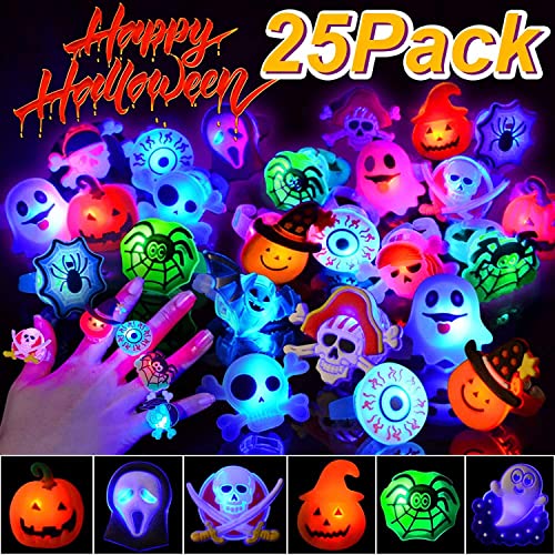 Coluans Halloween Party Favors for Kids Adults Halloween Treats 25Pcs LED Ring Accessories Light Up Rings Accessories Flash Rings Non Candy Gift Bag Fillers NEW VERSION