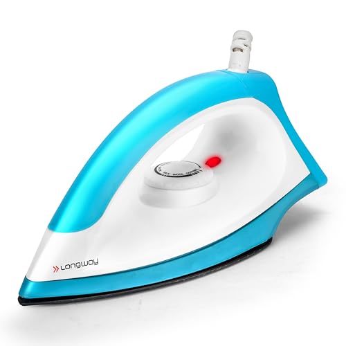 LONGWAY Kwid Light Weight Non-Stick Teflon Coated Dry Iron, Electric Iron for Clothes | 2 Year Warranty| (1100 Watt, Blue)