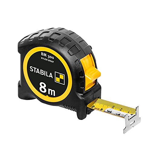 (-39%) STABILA Taschenbandmaß BM 300, 8 m, Maßband mit doppelseitiger metrischer Skala, bruchsicheres PC/ABS-Gehäuse, SPIKES-Haken, Stahlband mit NYLON-WRAP-Ummantelung, Gürtel-Clip, MID-Genauigkeit
