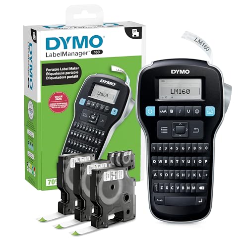 DYMO LabelManager 160 Portable Label Maker Bundle, Easy-to-Use, One-Touch Smart Keys, QWERTY Keyboard, Large Display, Fo