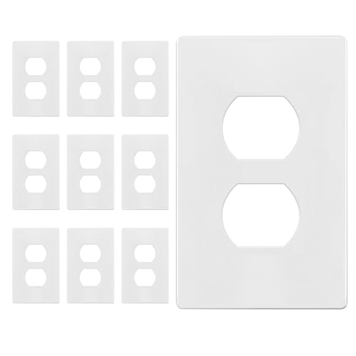 ENERLITES Screwless Duplex Wall Plate Covers, Child Safe Receptacle Outlet Covers, Size 1-Gang 4.68"x 2.93",Unbreakable Polycarbonate Thermoplastic,SI8821-W-10PCS,Glossy, White, 10 Pack