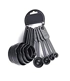ECOSMOS Plastic Measuring Spoon and Cup Set 8Pieces Black Pack of 1