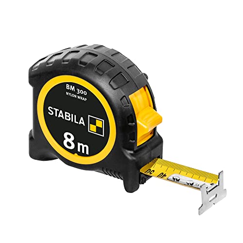 (-37%) STABILA Taschenbandmaß BM 300, 8 m, Maßband mit doppelseitiger 1000er-Skala, metrisch, bruchsicheres PC/ABS-Gehäuse, SPIKES-Haken, Stahlband mit NYLON-WRAP-Ummantelung, Gürtel-Clip, MID-Genauigkeit