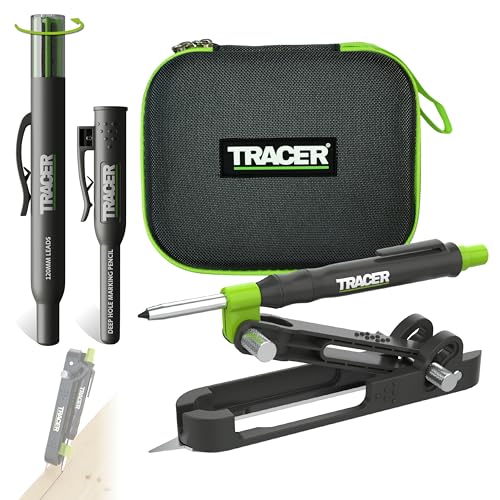 Tracer ProScribe Tool with Deep Hole Pencil, 6X Replacement Lead Holster and Carry Case (Multi-Function Scribe Tool)
