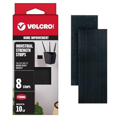 VELCRO Brand Heavy Duty Fasteners | 4x2 Inch Strips with Adhesive 8 Sets | Holds 10 lbs | Black Industrial Strength Stick On Tape | Indoor or Outdoor Use (VEL-30703-USA), 8 Count (Pack of 1)
