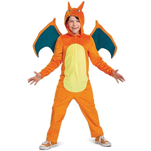 Disguise Charizard Costume for Kids, Official Pokemon Costume Hooded Jumpsuit, Child Size Small (4-6)