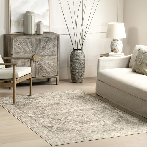 nuLOOM 8' x 10' Machine Washable Stain-Resistant Area Rug with Non Slip Backing, Low Profile for Living Room, Bedroom, and Dining Room, Brielle Grey/Tan