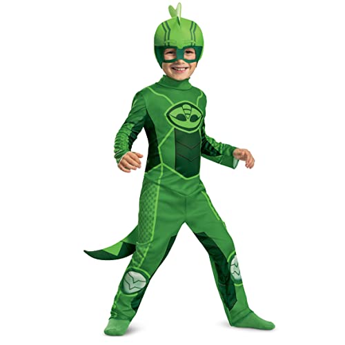 Disguise Gekko Costume for Kids, Official PJ Masks Megasuit Costume Jumpsuit and Mask, Toddler Size Large (4-6)