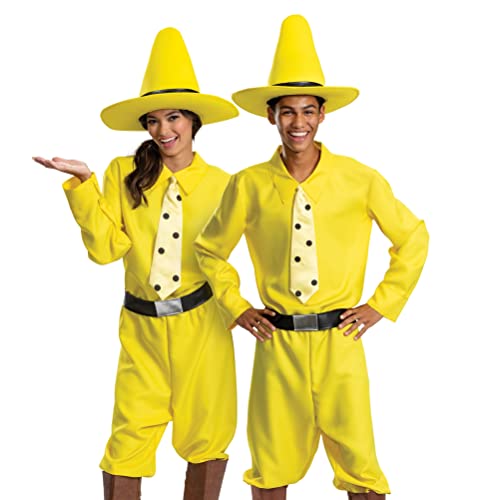 Disguise Unisex Adults Man in the Yellow Hat Costume, Official Curious George and Hat, Adult Sized Costumes, As Shown, One Size Large US