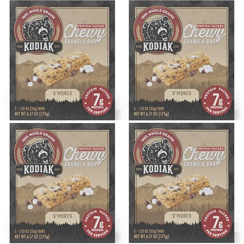 Kodiak Cakes Protein Chewy Granola Bar, S'mores, (Pack of 4 Boxes)