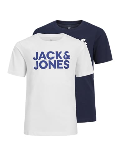 (-30%) JACK & JONES JUNIOR Jungen Jjecorp Logo Tee Crew Neck 2pk Jnr T Shirt, Navy Blazer/Pack:Navy Blazer Large Print + White Large Print, 140 EU