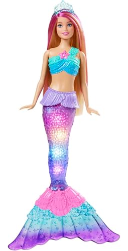 Barbie Dreamtopia Doll, Mermaid Toy with Water-Activated Light-Up Tail, Pink-Streaked Hair & 4 Colorful Light Shows