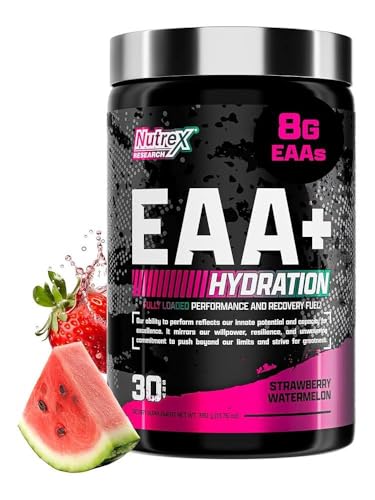 Nutrex Research EAA Hydration | EAAs + BCAA Powder | Muscle Recovery, Strength, Muscle Building, Endurance | 8G Essential Amino Acids + Electrolytes | Strawberry Watermelon 30 Serving
