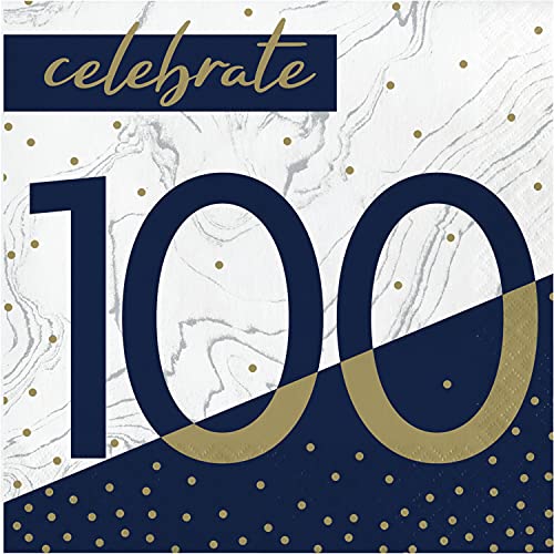 Navy and Gold 100th Birthday Napkins,16 ct