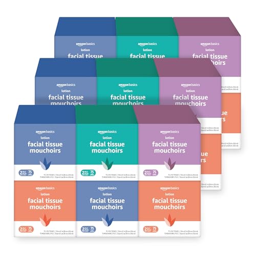 Amazon Basics Facial Tissue with Lotion, 2-Ply, 1350 Count (18 Packs of 75), (Packaging May Vary)