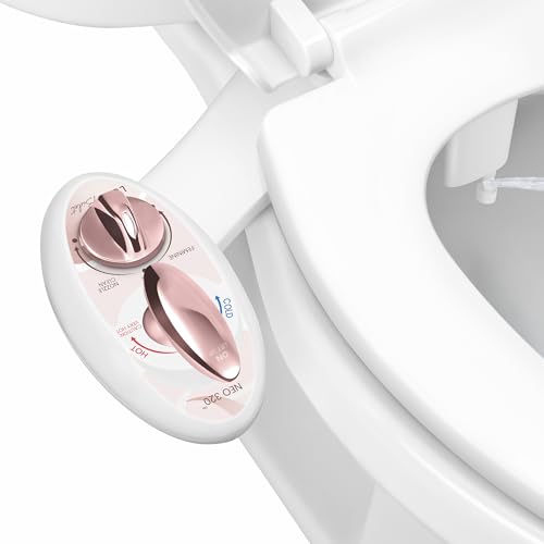 LUXE Bidet NEO 320 - Hot and Cold Water, Self-Cleaning, Dual Nozzle, Non-Electric Bidet Attachment for Toilet Seat, Adjustable Water Pressure, Rear and Feminine Wash, Lever Control (Rose Gold)